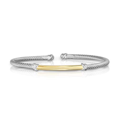 Phillip Gavriel Sterling Silver 18k Yellow Gold Bar Italian Cable Bangle Bracelet