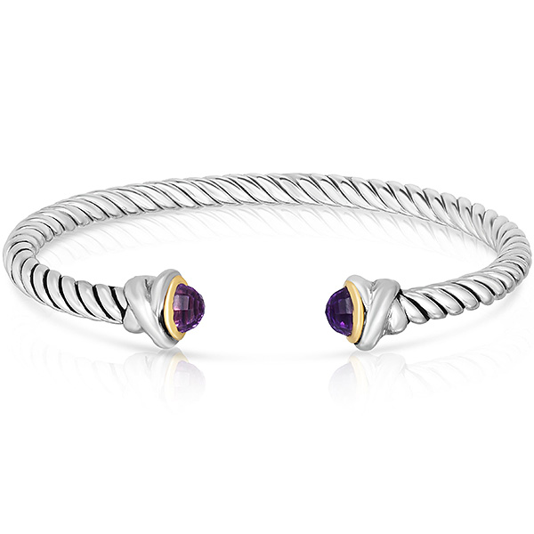 Phillip Gavriel Sterling Silver Amethyst Classica Cable Bangle JJSILBG3037