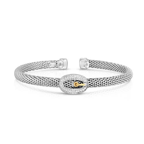 Sterling Silver 18k Yellow Gold Popcorn Diamond Buckle Cuff Bracelet