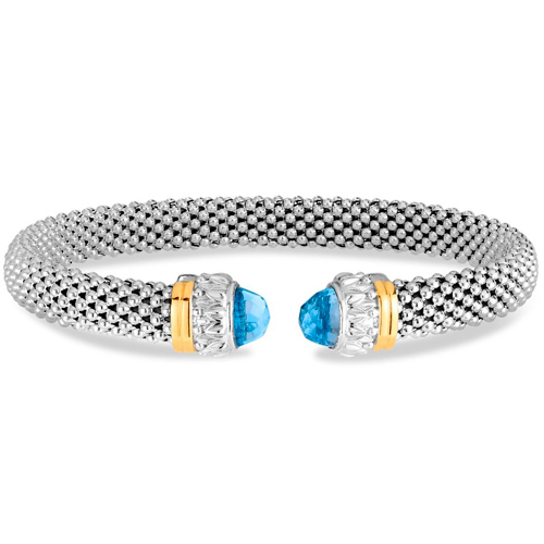 Phillip Gavriel Sterling Silver 18k Gold Blue Topaz Popcorn Renaissance Cuff Bracelet