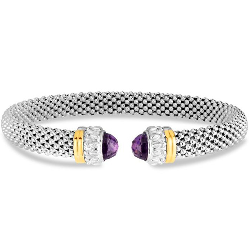 Phillip Gavriel Sterling Silver 18k Gold Amethyst Popcorn Renaissance Cuff Bracelet