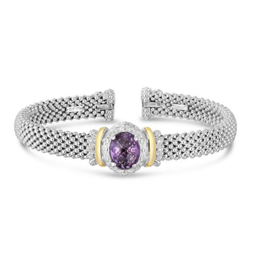 Phillip Gavriel Renaissance Oval Amethyst Cuff Bracelet in Sterling Silver 18k Yellow Gold