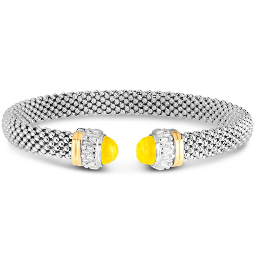 Phillip Gavriel Sterling Silver 18k Yellow Quartz Popcorn Renaissance Cuff Bracelet