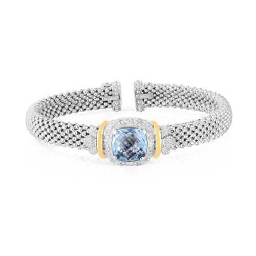 Phillip Gavriel Renaissance Blue Topaz Cuff Bracelet in Sterling Silver 18k Yellow Gold
