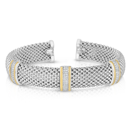 Phillip Gavriel Sterling Silver 18k Gold Diamond Bar Station Bangle