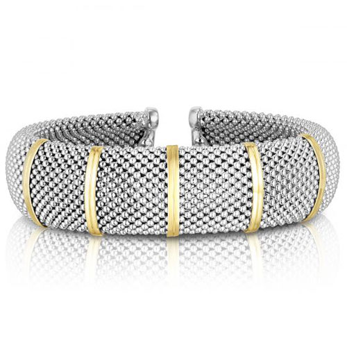 Phillip Gavriel Sterling Silver 18k Gold Cuff Bar Station Bangle