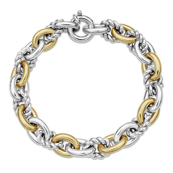 Phillip Gavriel Sterling Silver and 18k Yellow Gold Bold Cable Link Bracelet 7.5in