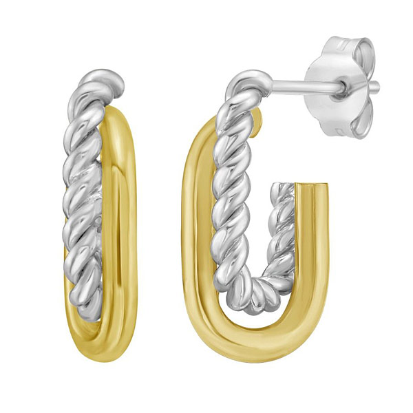 Phillip Gavriel Sterling Silver and 18k Yellow Gold Cable Paperclip Hoop Earrings