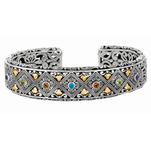 Phillip Gavriel Sterling Silver 18k Gold Byzantine Cuff Bracelet