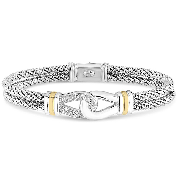 Phillip Gavriel Sterling Silver Popcorn Diamond Bracelet with 18k Gold Accents