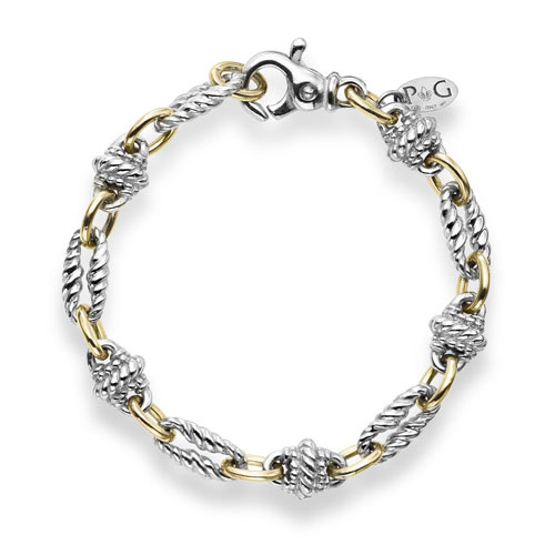 Phillip Gavriel Sterling Silver and 18k Yellow Gold Italian Cable Link Bracelet 7.5in