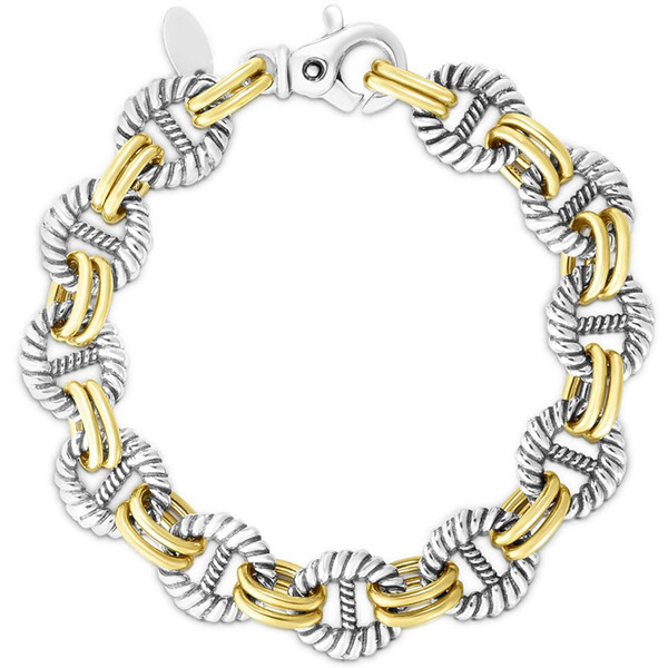 Phillip Gavriel Sterling Silver and 18k Gold Mariner Link Bracelet With Textured Finish 8in