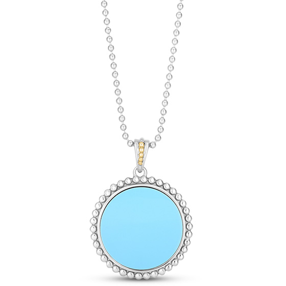 Phillip Gavriel Sterling Silver and 18k Yellow Gold Popcorn Turquoise Medallion Necklace