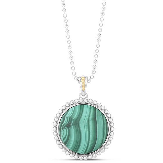 Phillip Gavriel Sterling Silver and 18k Yellow Gold Popcorn Malachite Medallion Necklace