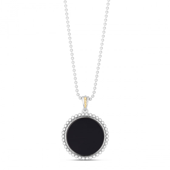 Phillip Gavriel Sterling Silver and 18k Yellow Gold Popcorn Onyx Medallion Necklace