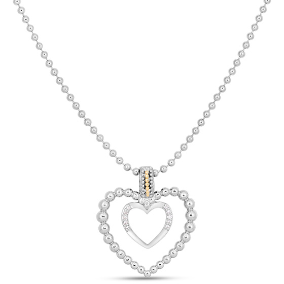 Phillip Gavriel Sterling Silver and 18k Yellow Gold .05 ct Diamond Popcorn Heart Pendant Necklace