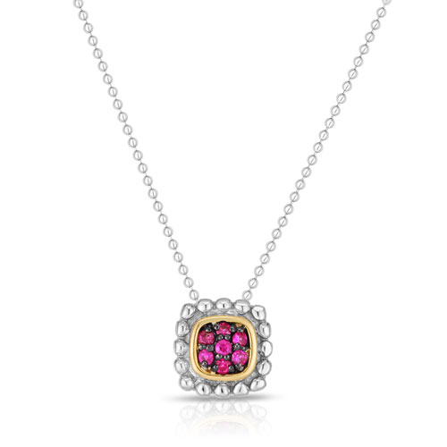 Sterling Silver 18k Yellow Gold Popcorn Quadra Ruby Necklace