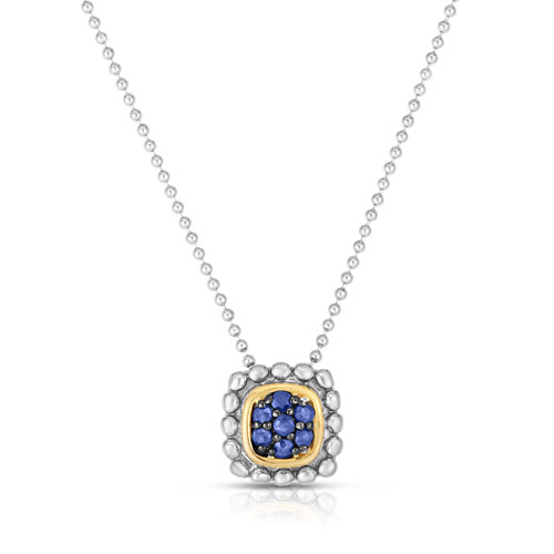 Sterling Silver 18k Yellow Gold Popcorn Quadra Sapphire Necklace