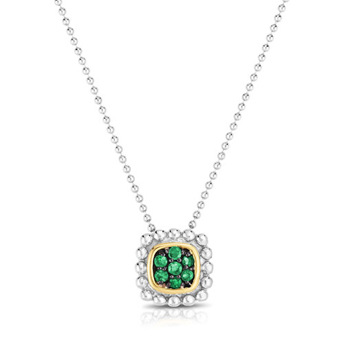 Sterling Silver 18k Yellow Gold Popcorn Quadra Emerald Necklace
