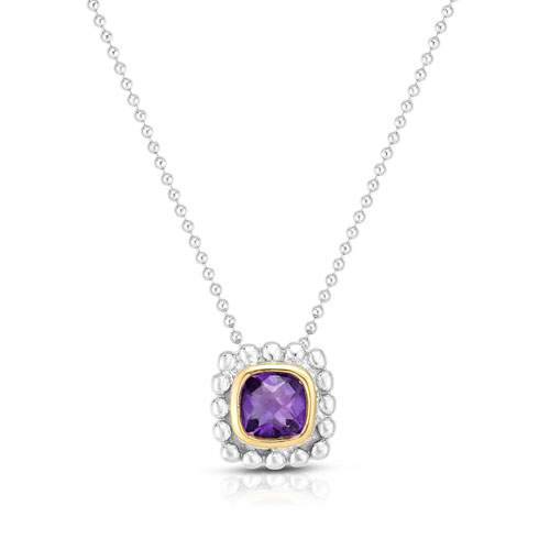 Sterling Silver 18k Yellow Gold Popcorn Quadra Amethyst Necklace
