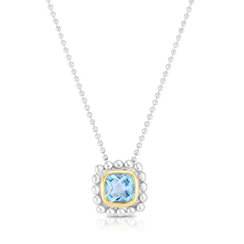 Sterling Silver 18k Yellow Gold Popcorn Quadra Blue Topaz Necklace