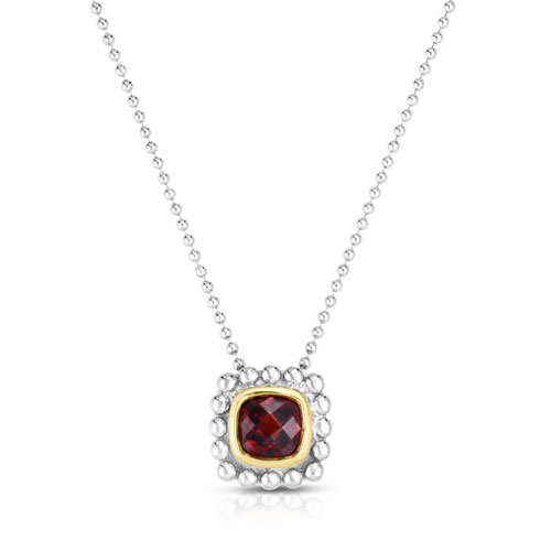 Sterling Silver 18k Yellow Gold Popcorn Quadra Garnet Necklace