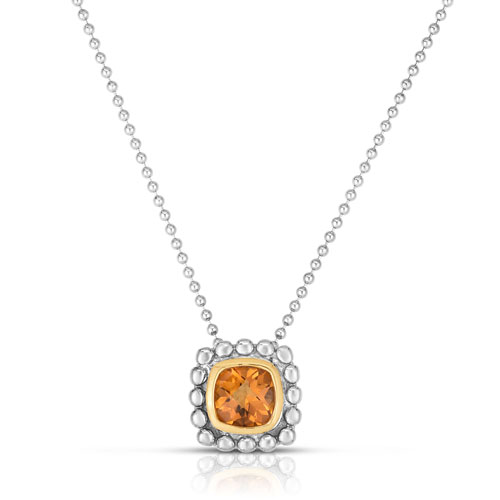 Sterling Silver 18k Yellow Gold Popcorn Quadra Citrine Necklace