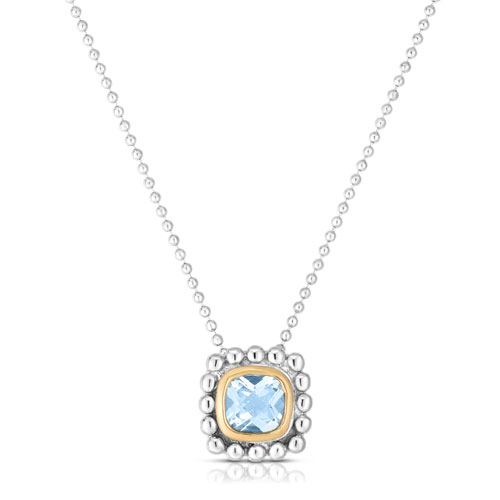 Sterling Silver 18k Yellow Gold Popcorn Quadra Aquamarine Necklace