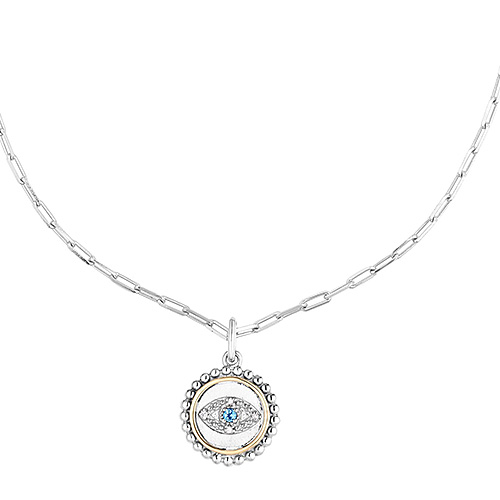 Phillip Gavriel Sterling Silver and 18k Gold Round Evil Eye Paper Clip Necklace