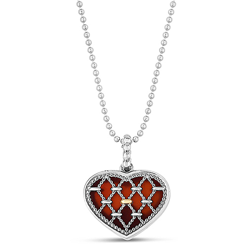 Phillip Gavriel Sterling Silver and 18k Gold Netted Red Carnelian Heart Necklace