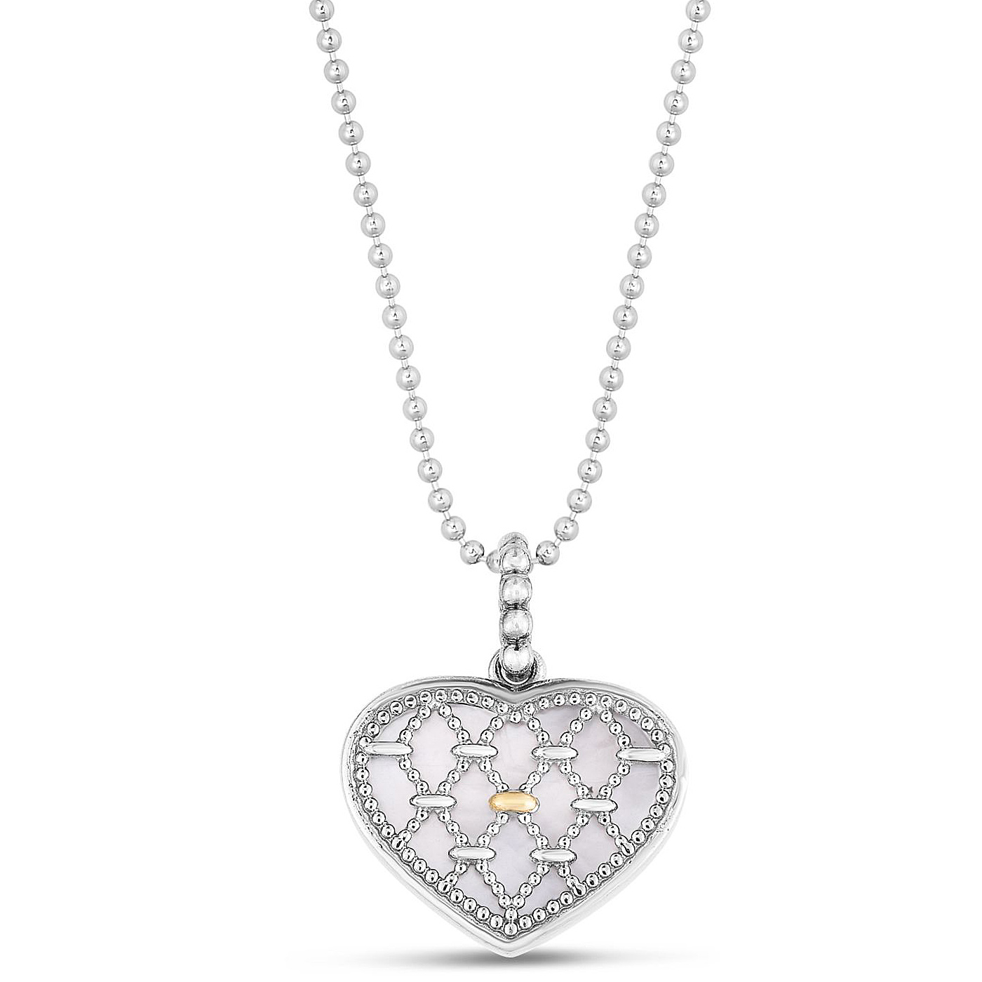 Phillip Gavriel Sterling Silver and 18k Gold Netted Mother of Pearl Heart Necklace