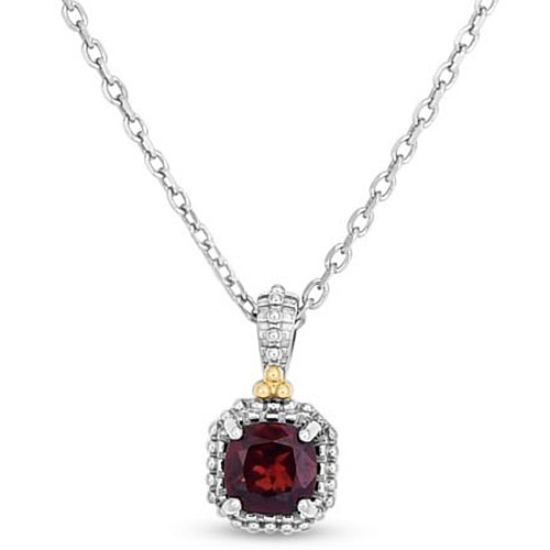 Phillip Gavriel Sterling Silver and 18k Gold Cushion Cut Garnet Popcorn Necklace