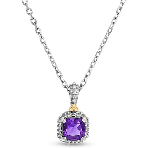 Phillip Gavriel Sterling Silver and 18k Gold Cushion Cut Amethyst Popcorn Necklace
