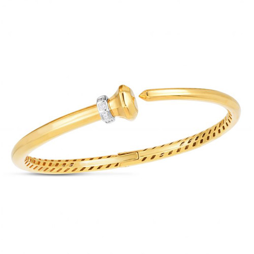 14k Yellow Gold .05 ct tw Diamond Hardware Nail Wrap Bangle Bracelet