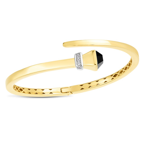 14k Yellow Gold Onyx and Diamond Hardware Nail Wrap Bangle Bracelet