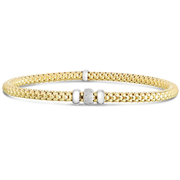 14k Yellow Gold Popcorn .09 ct tw Diamond Stretch Bracelet