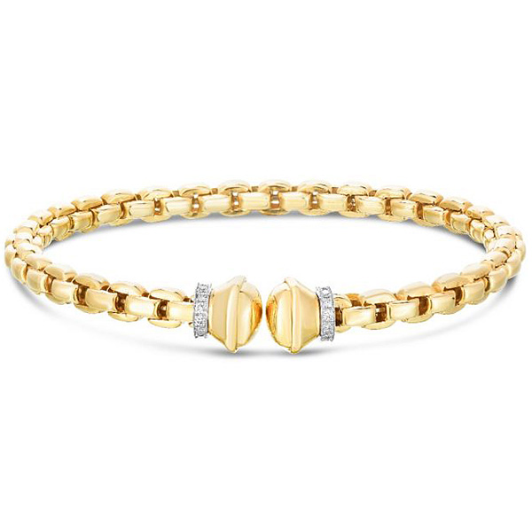 Phillip Gavriel 14k Yellow Gold Box Link Diamond Cuff Bangle Bracelet