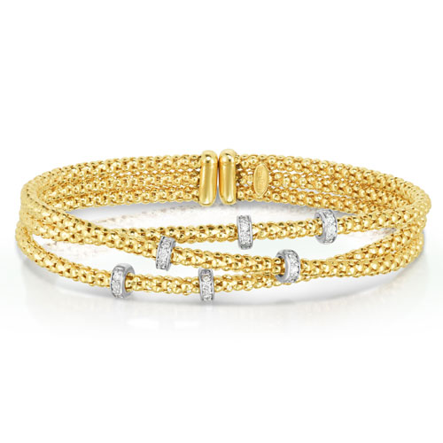 Phillip Gavriel 14k Yellow Gold Diamond Strand Popcorn Cuff Bracelet