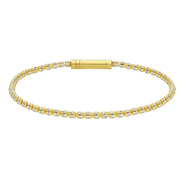 14k Two-tone Gold Ice Chain Bracelet with Barrel Lock Clasp 7in