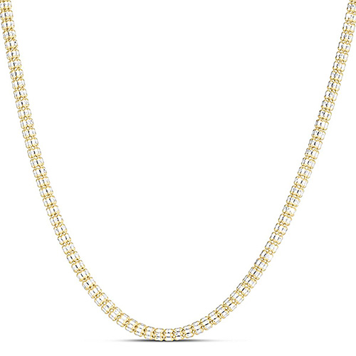 14k Two-tone Gold 20in Fancy Ice Barrel Chain 3.2mm