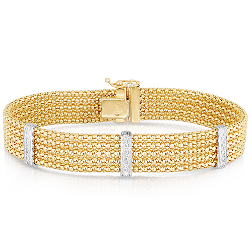 14k Yellow Gold Five Row Popcorn .27 ct Diamond Bracelet