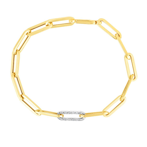 14k Yellow Gold .32 ct Diamond Paper Clip Bracelet 