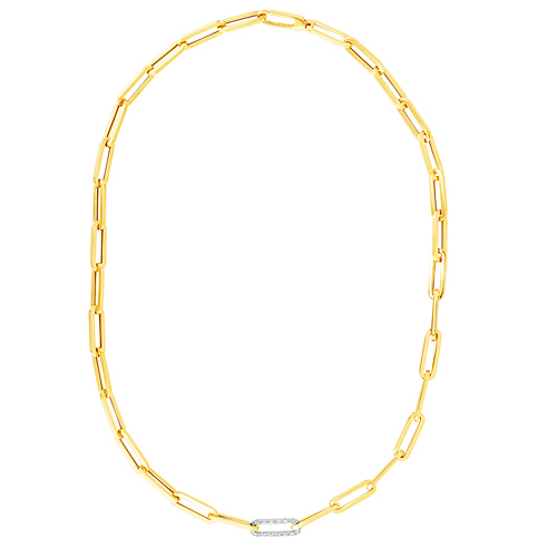 14k Yellow Gold .32 ct Diamond Paper Clip Necklace 