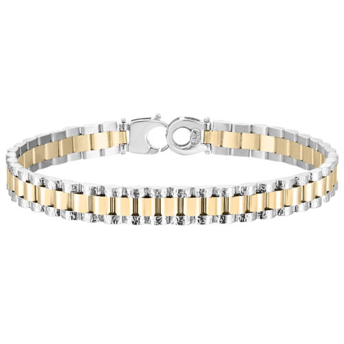 14k Twotone Gold Men's Railroad Link Bracelet With Lobster Clasp 8.5in