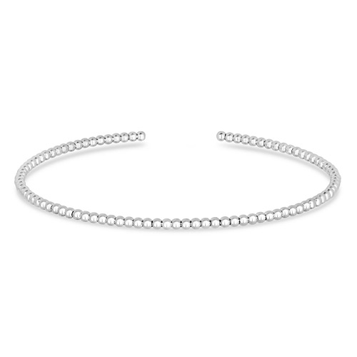 14k White Gold Slender Bead Cuff Bangle Bracelet