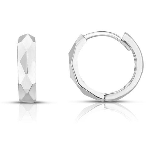 14k White Gold Faceted Huggie Earrings 1/2in