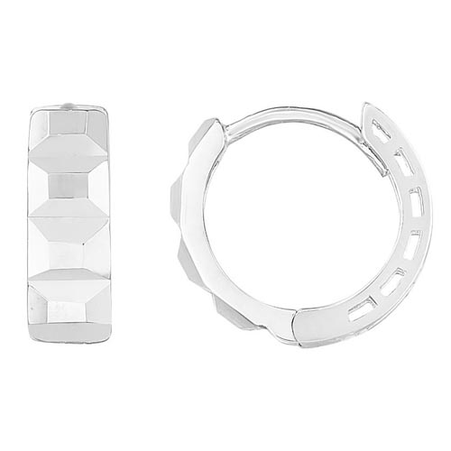 14k White Gold Faceted Huggie Earrings 1/2in
