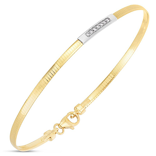 14k Yellow Gold Slender Omega .06 ct Diamond Bar Bracelet 