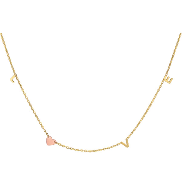 14k Yellow and Rose Gold Love Initial Necklace