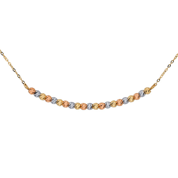14k Yellow Gold Tri-Color Curved Bead Bar Necklace